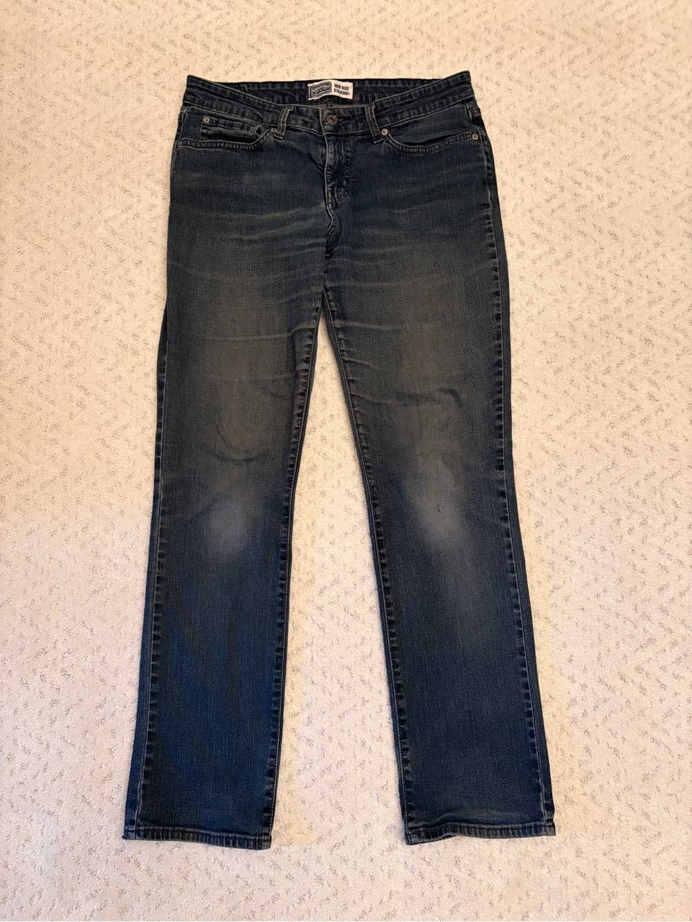Signature Levis Distressed Denim Blue Jean Size 10 Mid Rise Straight Work Grunge